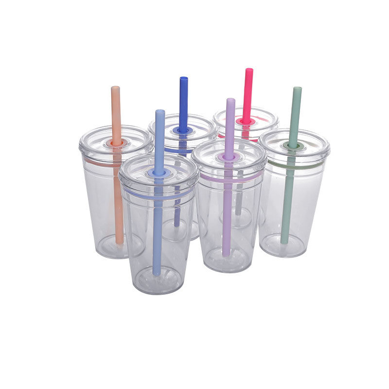 16oz 450ml Tritan Plastic Tumbler Cup with Lid and Straw